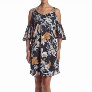 Cupio Floral Cold Shoulder Casual Dress With Pockets Size Large